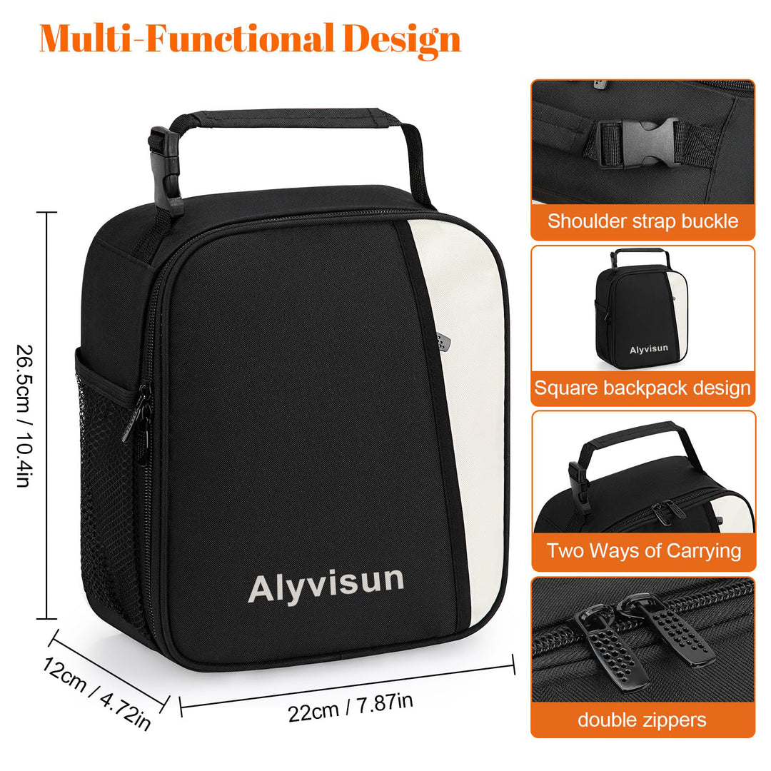 Alyvisun Insulated Lunch Bag, 7L Reusable Leakproof Lunch Box Bag for Women With Snap On Carrying Handle, For Women Men Children Outdoor Picnic Work (Black)
