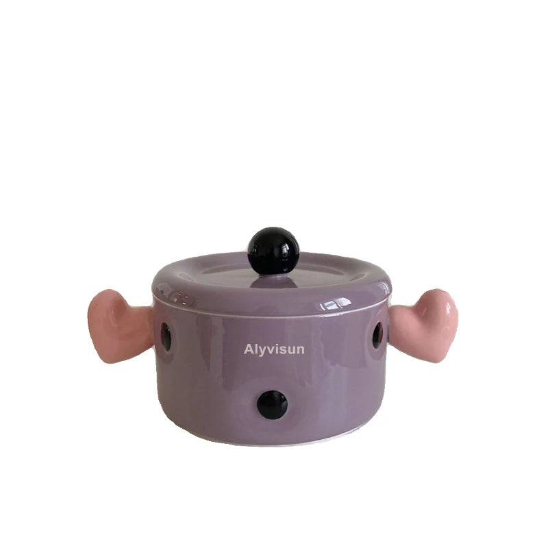 Ceramic Bowl with Cover Creative Sweet Household Porcelain Dinnerware Noodles Soup Fruit Salad Dessert Bowls