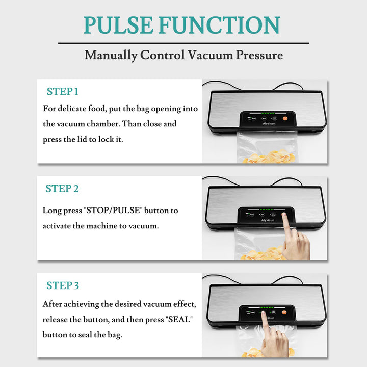 Kitchen Vacuum Sealer Machine, 4 in 1 Automatic Food Saver with Storage Bag Roll, Sous Vide Machine, Dry & Moist Food Modes, Stainless Steel Panel, Led Indicator Lights (Black)