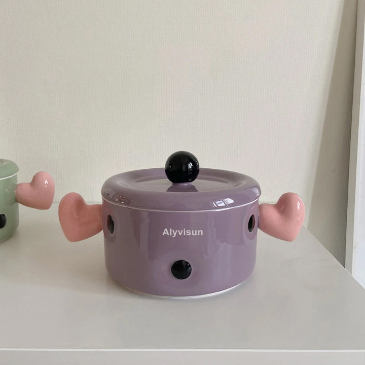 Ceramic Bowl with Cover Creative Sweet Household Porcelain Dinnerware Noodles Soup Fruit Salad Dessert Bowls