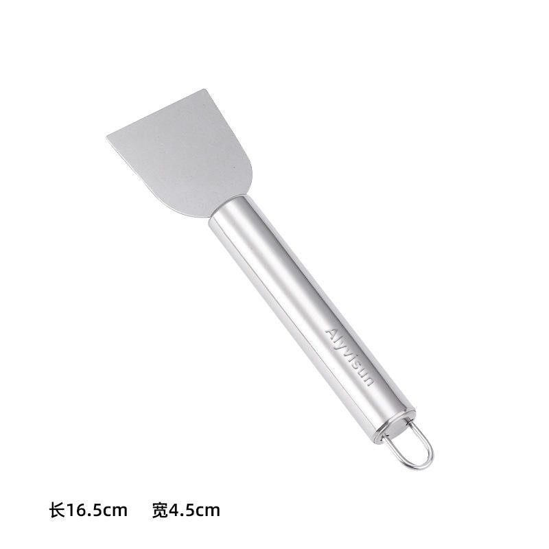 2PCS Stainless Steel Small Cleaning Spatula Multifunctional Kitchen Household Gadgets Refrigerator Defrosting Ice Scoop Round Handle Grease Spatula For Oven Stove Scraper
