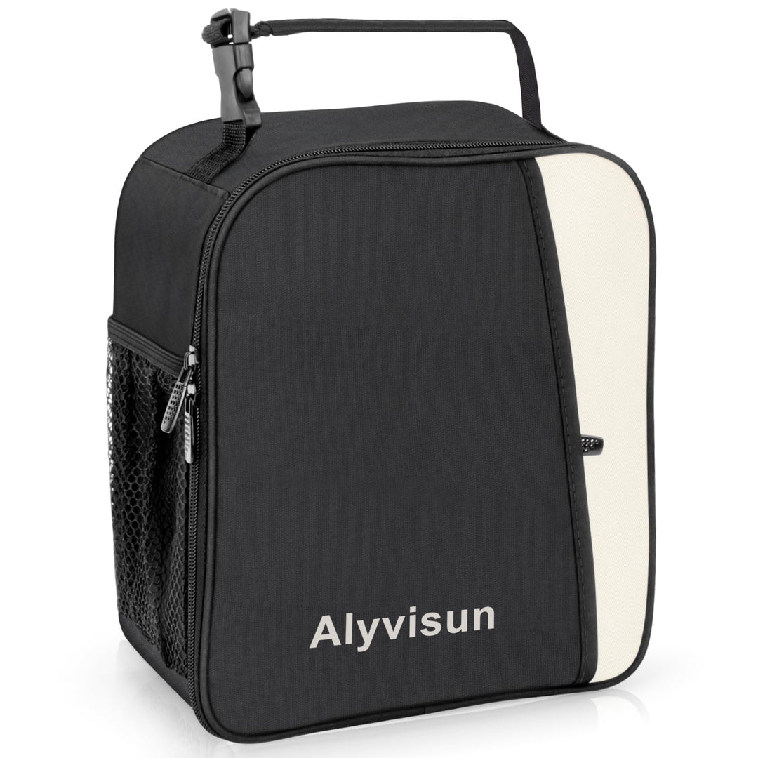 Alyvisun Insulated Lunch Bag, 7L Reusable Leakproof Lunch Box Bag for Women With Snap On Carrying Handle, For Women Men Children Outdoor Picnic Work (Black)