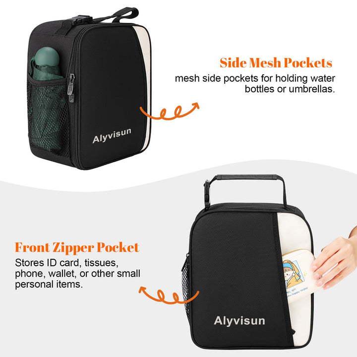 Alyvisun Insulated Lunch Bag, 7L Reusable Leakproof Lunch Box Bag for Women With Snap On Carrying Handle, For Women Men Children Outdoor Picnic Work (Black)
