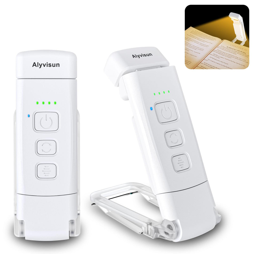 Alyvisun Reading Light, 3 Color Modes & 5 Dimmable Brightness Book Light, [Timer Feature & USB Rechargeable] Reading Lamp, Clip on Lamp for Books in Bed, 80-hr Battery Life(White)