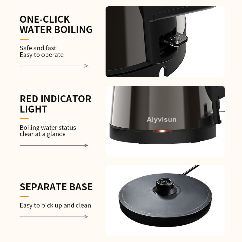 1L Stainless Steel Electric Kettle with Double Wall, Cordless Hot Water Boiler, Simple Design Tea Kettle