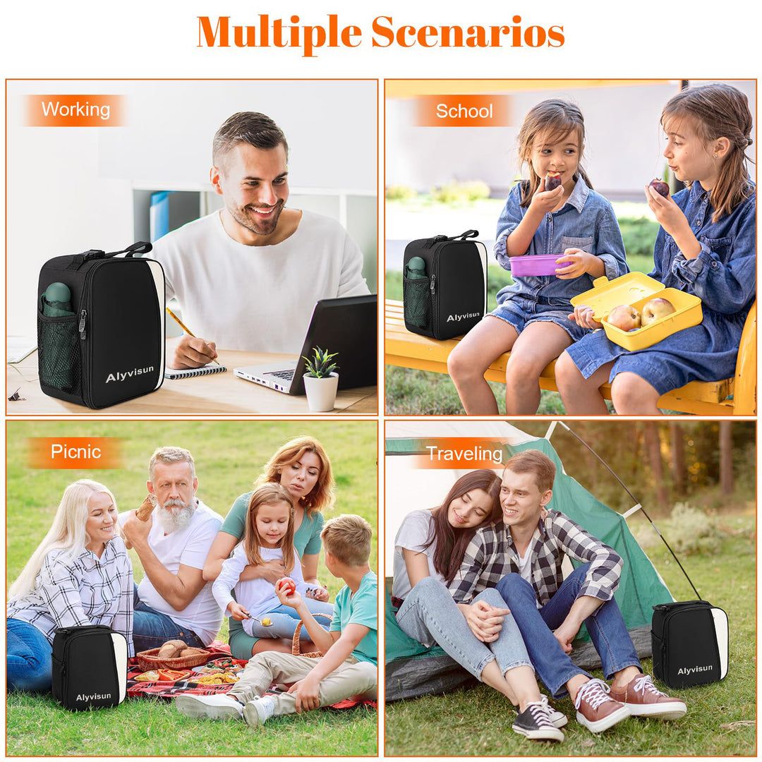 Alyvisun Insulated Lunch Bag, 7L Reusable Leakproof Lunch Box Bag for Women With Snap On Carrying Handle, For Women Men Children Outdoor Picnic Work (Black)