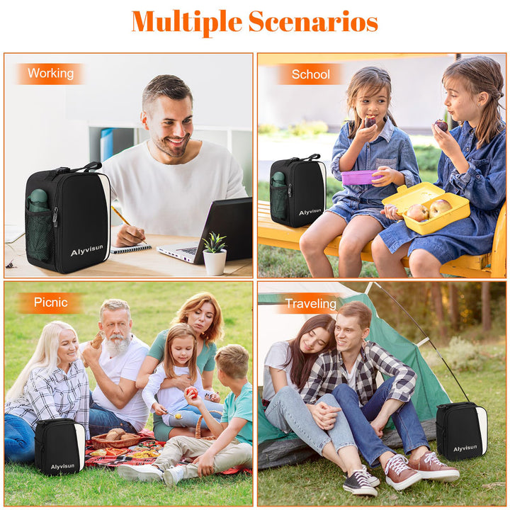 Alyvisun Insulated Lunch Bag, 7L Reusable Leakproof Lunch Box Bag for Women With Snap On Carrying Handle, For Women Men Children Outdoor Picnic Work (Black)