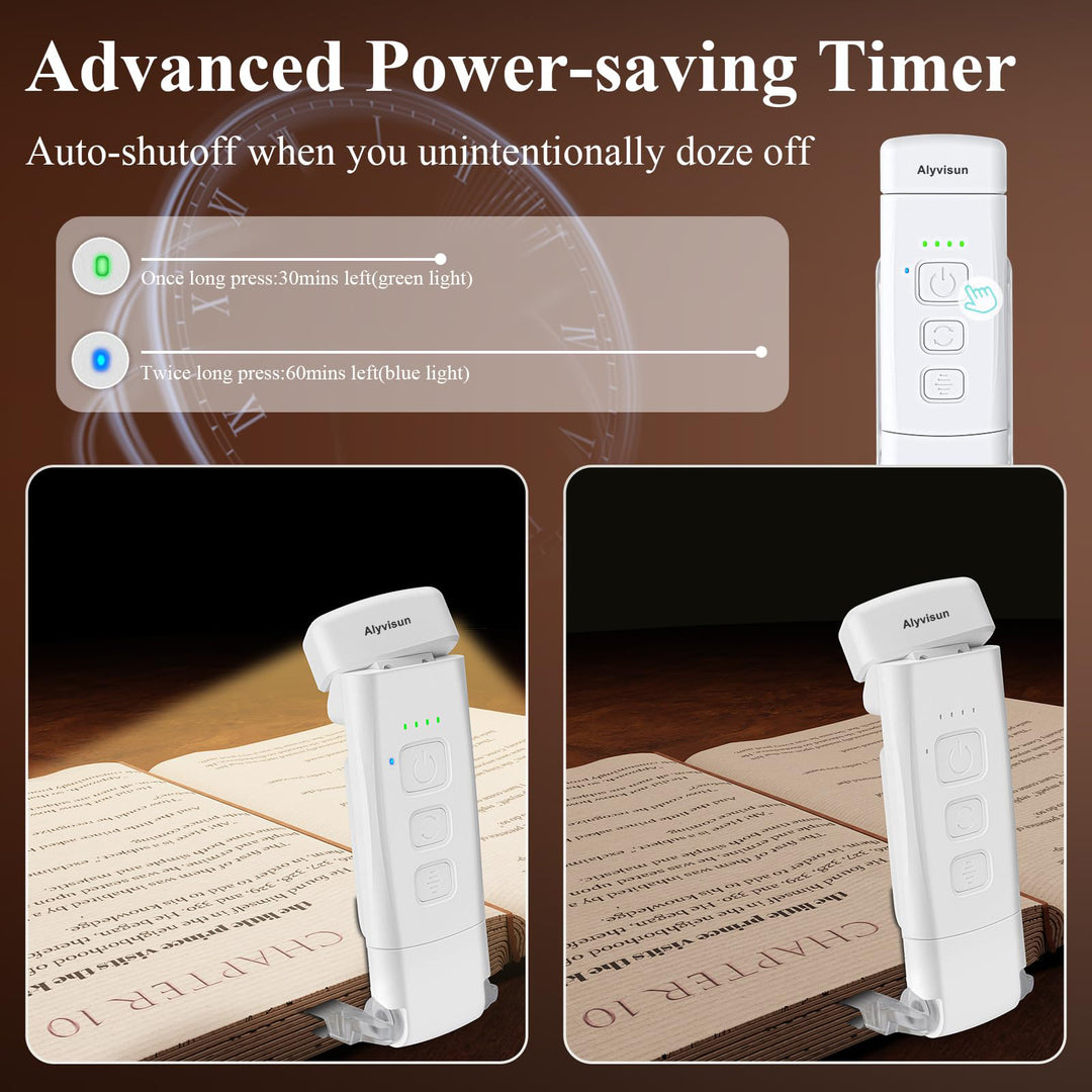 Alyvisun Reading Light, 3 Color Modes & 5 Dimmable Brightness Book Light, [Timer Feature & USB Rechargeable] Reading Lamp, Clip on Lamp for Books in Bed, 80-hr Battery Life(White)