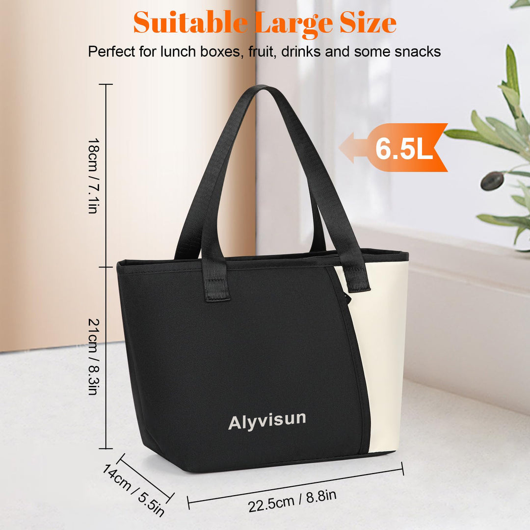 Alyvisun Lunch Bags For Women, Reusable Leakproof Insulated Lunch Bag, 6.5L Lunch Box Bag For School, Outdoor Picnic, Work (Black)