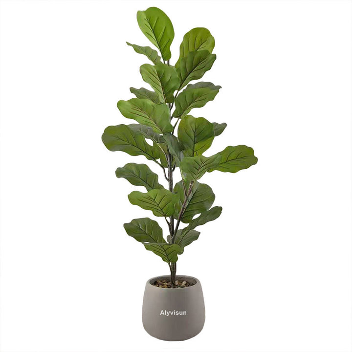 Artificial Fiddle Leaf Fig Tree, Faux Ficus Lyrata Plant with Realistic Leaves, Lifelike Home Decor Faux Tree in Stylish Pot for Indoor, Office, Living Room Decor