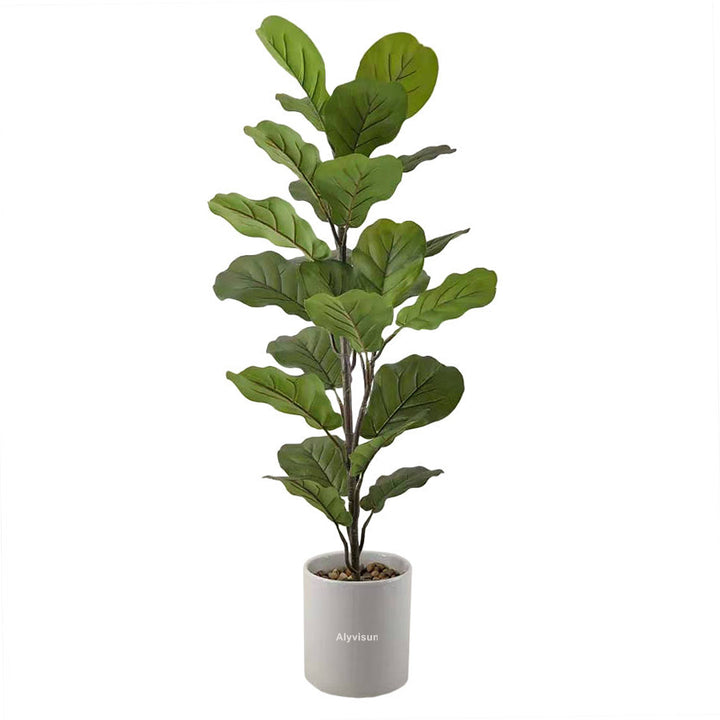 Artificial Fiddle Leaf Fig Tree, Faux Ficus Lyrata Plant with Realistic Leaves, Lifelike Home Decor Faux Tree in Stylish Pot for Indoor, Office, Living Room Decor