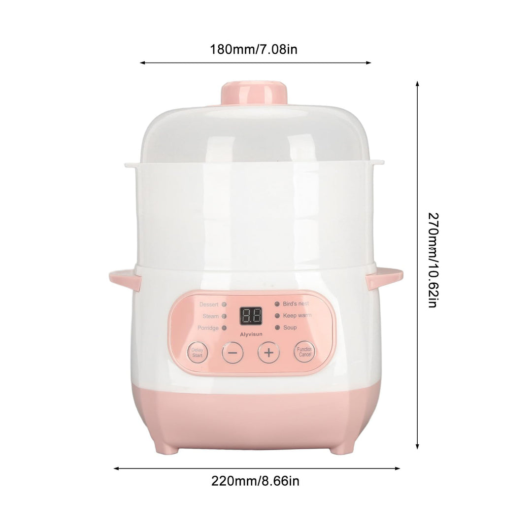 Electric Stew Pot, 1L 200W Appointment Timing Smart Slow Cooker with Steamer & Boil Dry, Automatic Mini Ceramic Pot with Lid, Digital Porridge Soup Pot for Home
