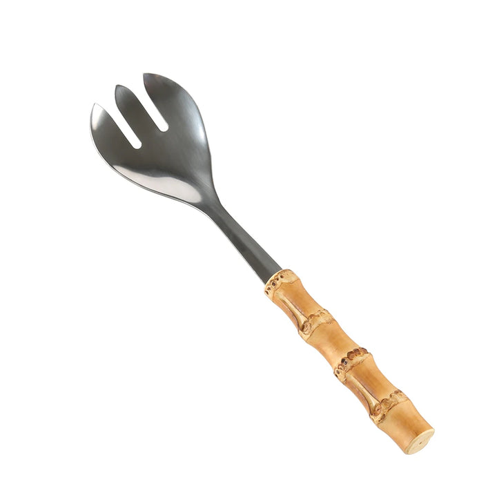 Kitchenware Tableware Cutlery Stainless Steel Wood Bamboo Root Handle Food Serving Salad Spork Server Fork Spoon