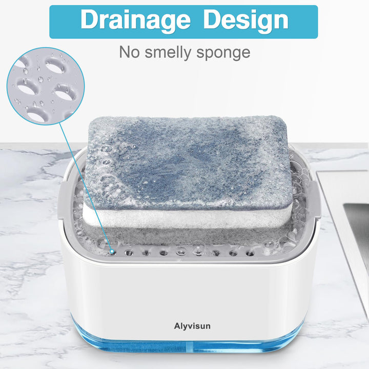Alyvisun 300ml Soap Dispenser with Sponge Holder, 2-in-1 Dish Soap Dispenser, One-Handed Operation, Grey(Pack of 1)