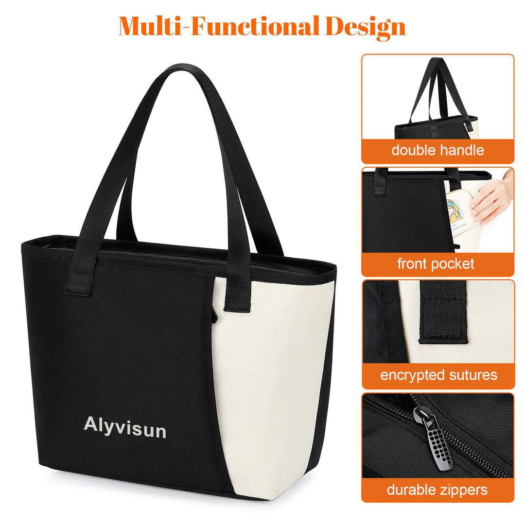Alyvisun Lunch Bags For Women, Reusable Leakproof Insulated Lunch Bag, 6.5L Lunch Box Bag For School, Outdoor Picnic, Work (Black)