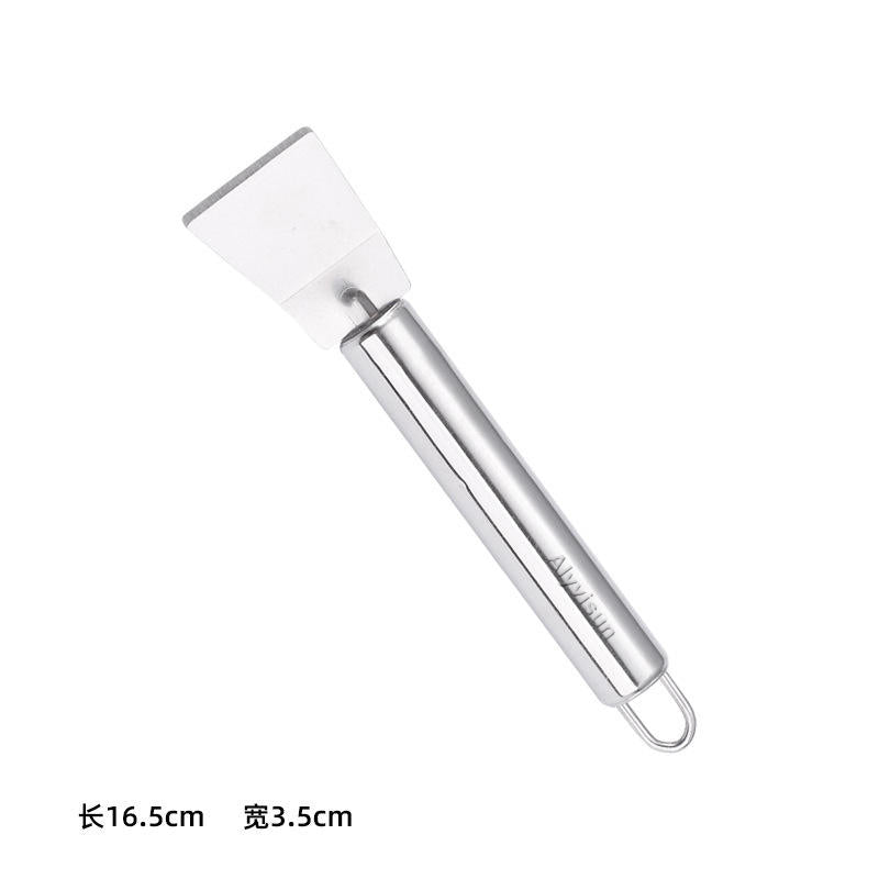 2PCS Stainless Steel Small Cleaning Spatula Multifunctional Kitchen Household Gadgets Refrigerator Defrosting Ice Scoop Round Handle Grease Spatula For Oven Stove Scraper
