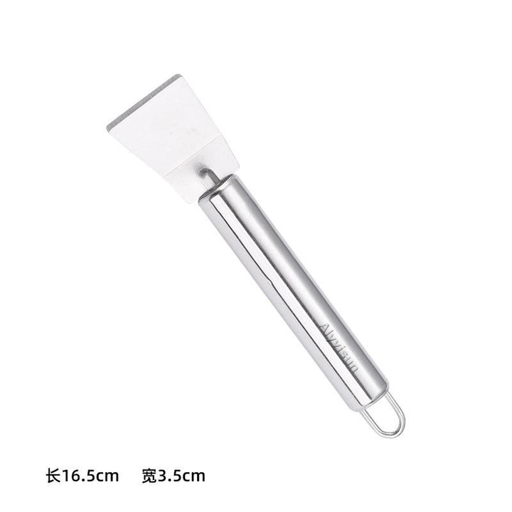 2PCS Stainless Steel Small Cleaning Spatula Multifunctional Kitchen Household Gadgets Refrigerator Defrosting Ice Scoop Round Handle Grease Spatula For Oven Stove Scraper