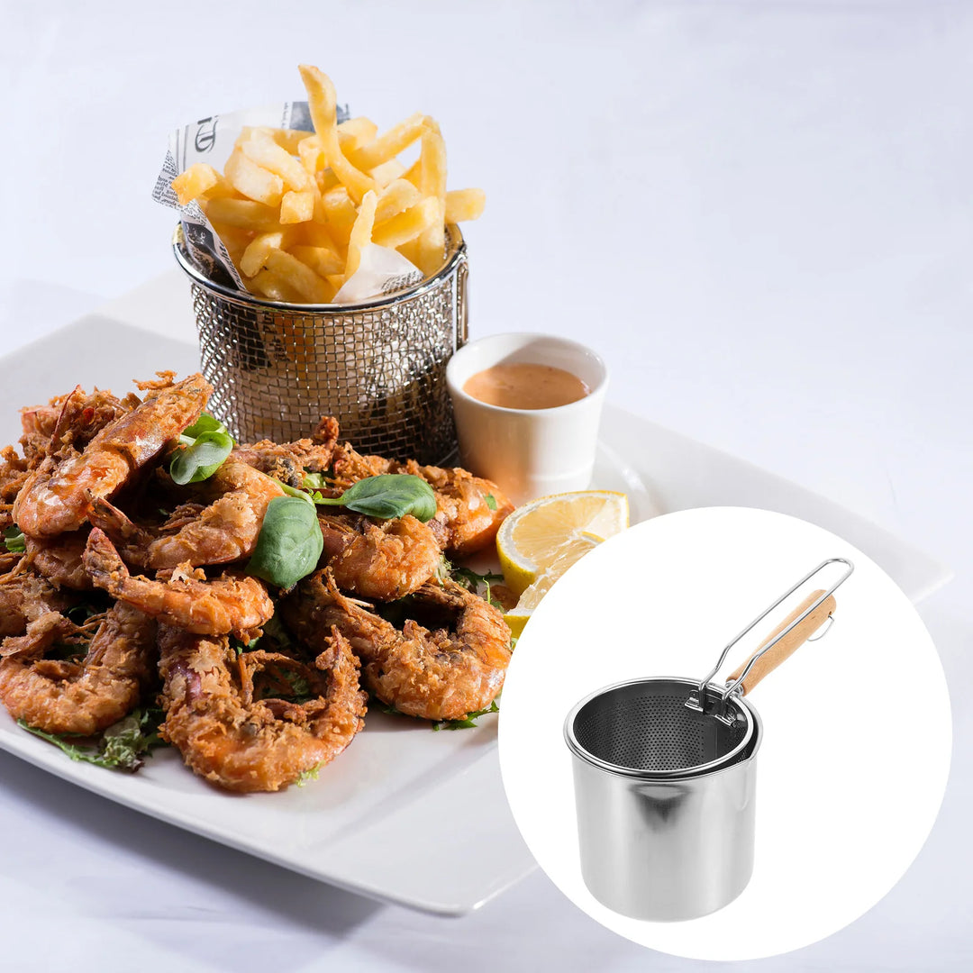 1 Set Stainless Steel Frying Pot With Basket Mini Deep Fryer Kitchenware Ergonomic Handle Heat Resistant Easy Clean