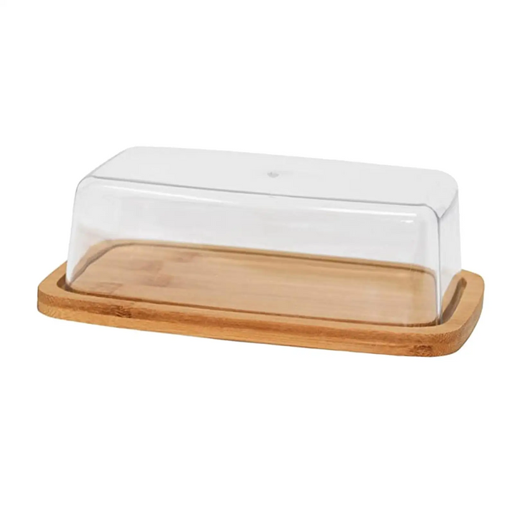 Bamboo Butter Dish Rectangular Cheese Storage Tray Plate Food Container With Glass Acrylic Lid Keeper Tool Kitchen Tableware