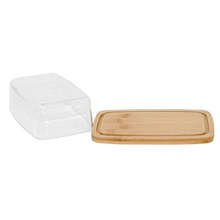Bamboo Butter Dish Rectangular Cheese Storage Tray Plate Food Container With Glass Acrylic Lid Keeper Tool Kitchen Tableware