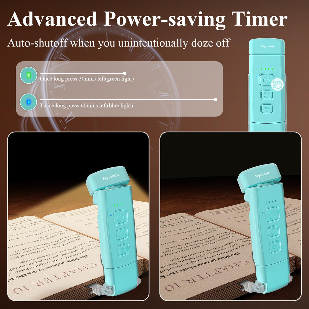 Alyvisun Reading Light, 3 Color Modes & 5 Dimmable Brightness Book Light, [Timer Feature & USB Rechargeable] Reading Lamp, Clip on Lamp for Books in Bed, 80-hr Battery Life(Blue)