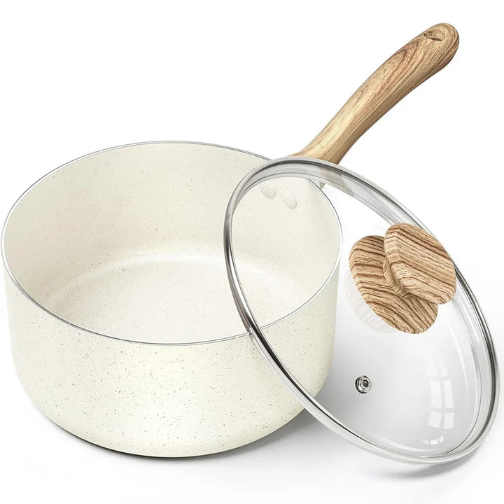 3QT Granite Coatings Nonstick Pan Home Cooking Soup Pot Dishwasher-Safe Milk Pot with Wooden Handle Kitchenware