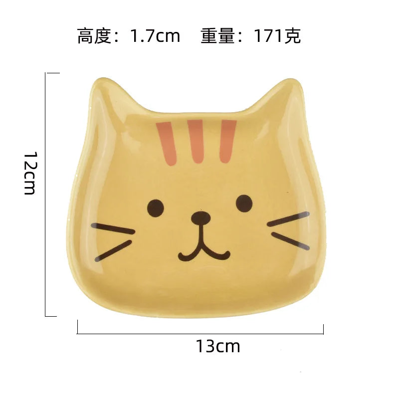 Ceramic Cartoon Cat Plate 6 Inches Cute Cat Face Snack Plate Children's Breakfast Cake Dish Home Kitchen Tableware(orange)