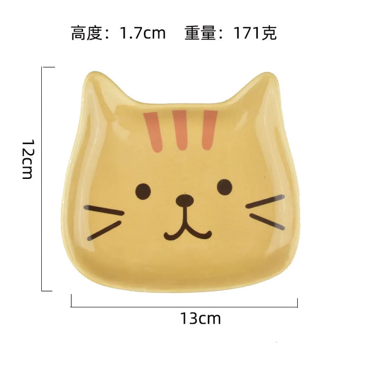 Ceramic Cartoon Cat Plate 6 Inches Cute Cat Face Snack Plate Children's Breakfast Cake Dish Home Kitchen Tableware(orange)