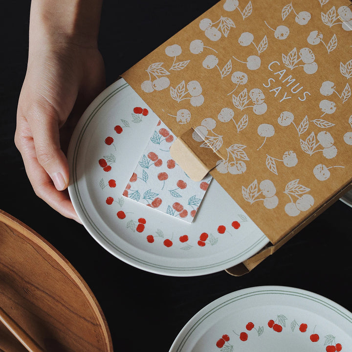 Cute Cherry Print Ceramic Plate 7inches Household White Dinner Dishes Casual Home Kitchen Dessert Cake Salad Serving Tablewares