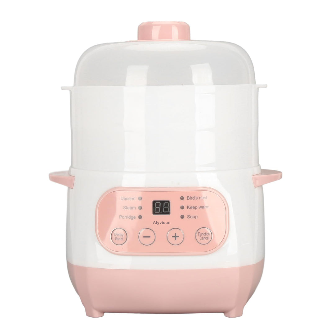 Electric Stew Pot, 1L 200W Appointment Timing Smart Slow Cooker with Steamer & Boil Dry, Automatic Mini Ceramic Pot with Lid, Digital Porridge Soup Pot for Home