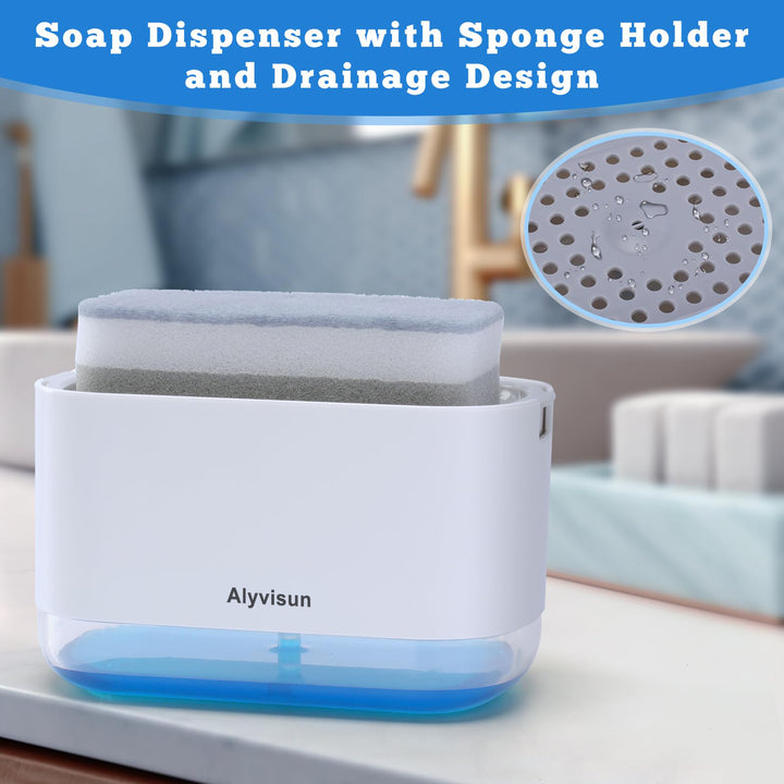 Alyvisun 300ml Soap Dispenser with Sponge Holder, 2-in-1 Dish Soap Dispenser, One-Handed Operation, Grey(Pack of 2)