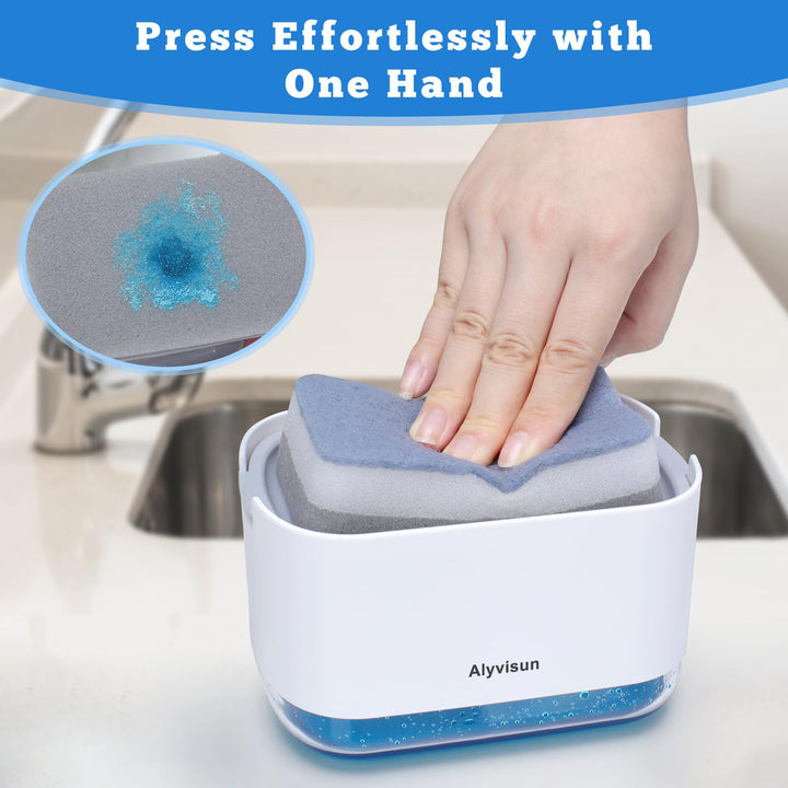 Alyvisun 300ml Soap Dispenser with Sponge Holder, 2-in-1 Dish Soap Dispenser, One-Handed Operation, Grey(Pack of 2)