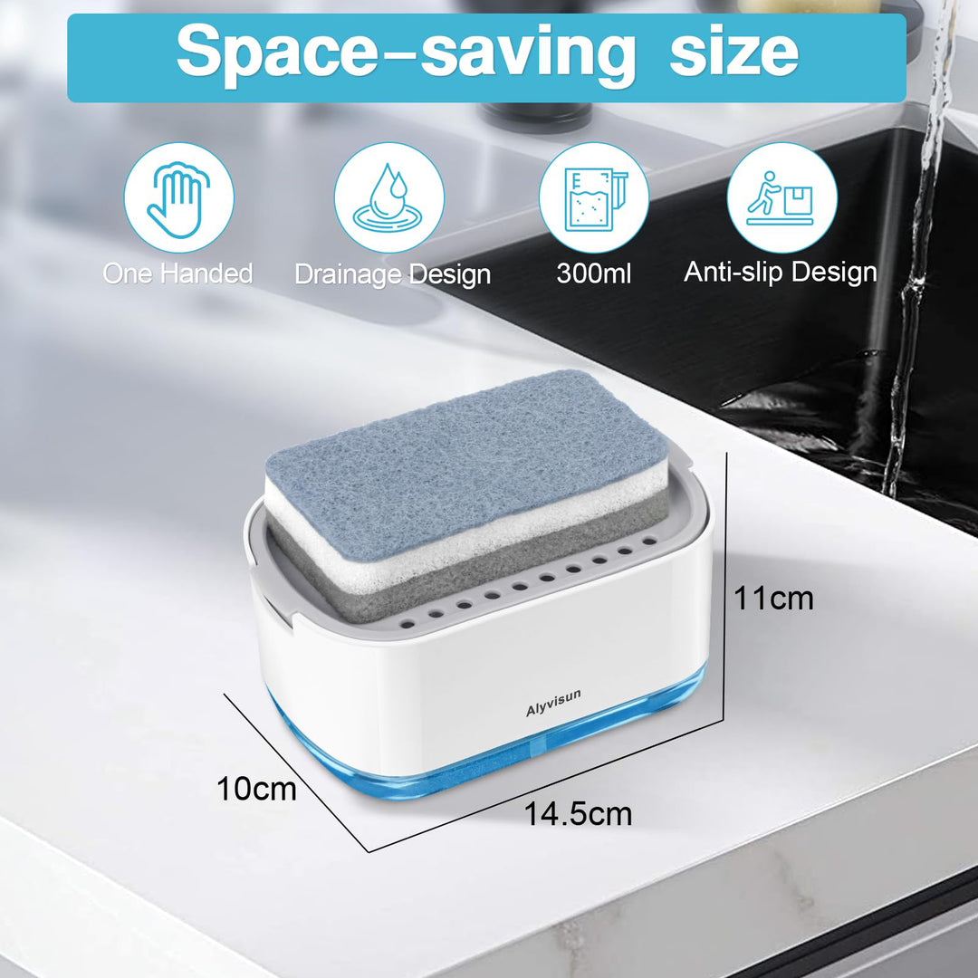 Alyvisun 300ml Soap Dispenser with Sponge Holder, 2-in-1 Dish Soap Dispenser, One-Handed Operation, Grey(Pack of 1)