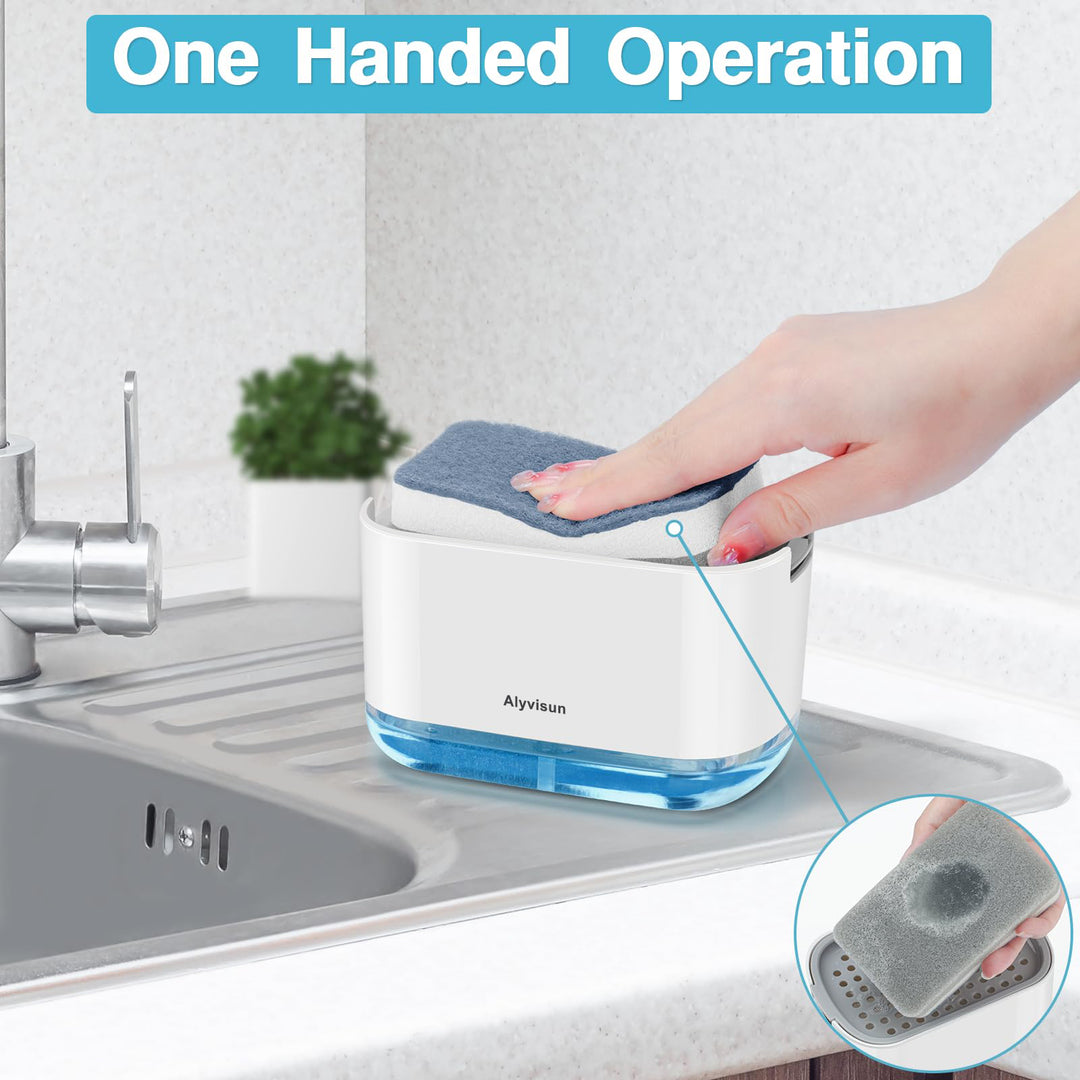 Alyvisun 300ml Soap Dispenser with Sponge Holder, 2-in-1 Dish Soap Dispenser, One-Handed Operation, Grey(Pack of 1)