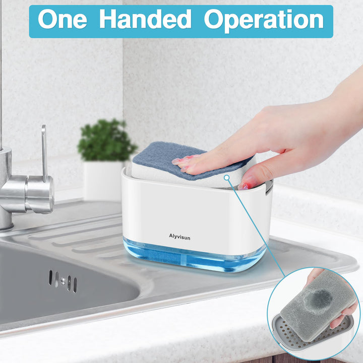 Alyvisun 300ml Soap Dispenser with Sponge Holder, 2-in-1 Dish Soap Dispenser, One-Handed Operation, Grey(Pack of 1)