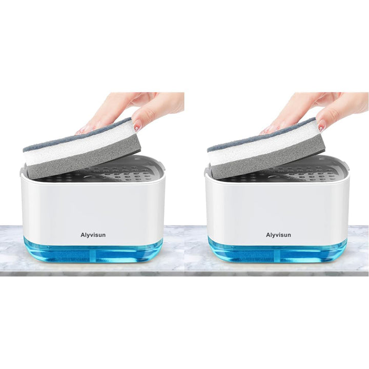 Alyvisun 300ml Soap Dispenser with Sponge Holder, 2-in-1 Dish Soap Dispenser, One-Handed Operation, Grey(Pack of 2)