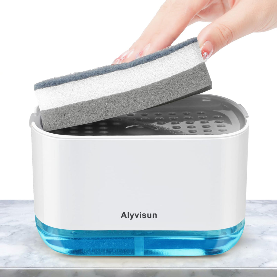 Alyvisun 300ml Soap Dispenser with Sponge Holder, 2-in-1 Dish Soap Dispenser, One-Handed Operation, Grey(Pack of 1)