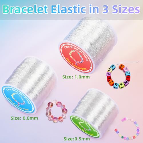 Alyvisun 3 Pcs Clear Elastic for Bracelet Making, (0.5mm, 0.8mm & 1mm) Elastic Thread for Bracelets, Bracelet Elastic String For DIY Bracelets, Necklace, Beading, Jewelry Making