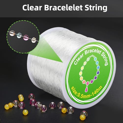 Alyvisun 2 Rolls 0.5mm Clear Bracelet String, String for Making, Suitable for DIY Jewellery Making, Necklace, Bracelet, Craft (140m/Spool)