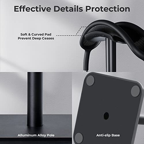 Alyvisun Headphones Stand [Weighted Base & Taller Height] Headset Holder Stand, Universal Headset Desk Hook for All Gaming Headset/Desktop Earphones