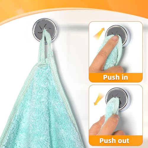 Alyvisun Self-Adhesive Tea Towel Holders, Round Bathroom Tea Towel Hooks Stick on Wall, Push in Suction Kitchen Holders for Towels/Rags/Gloves/Bags, No Drilling Needed