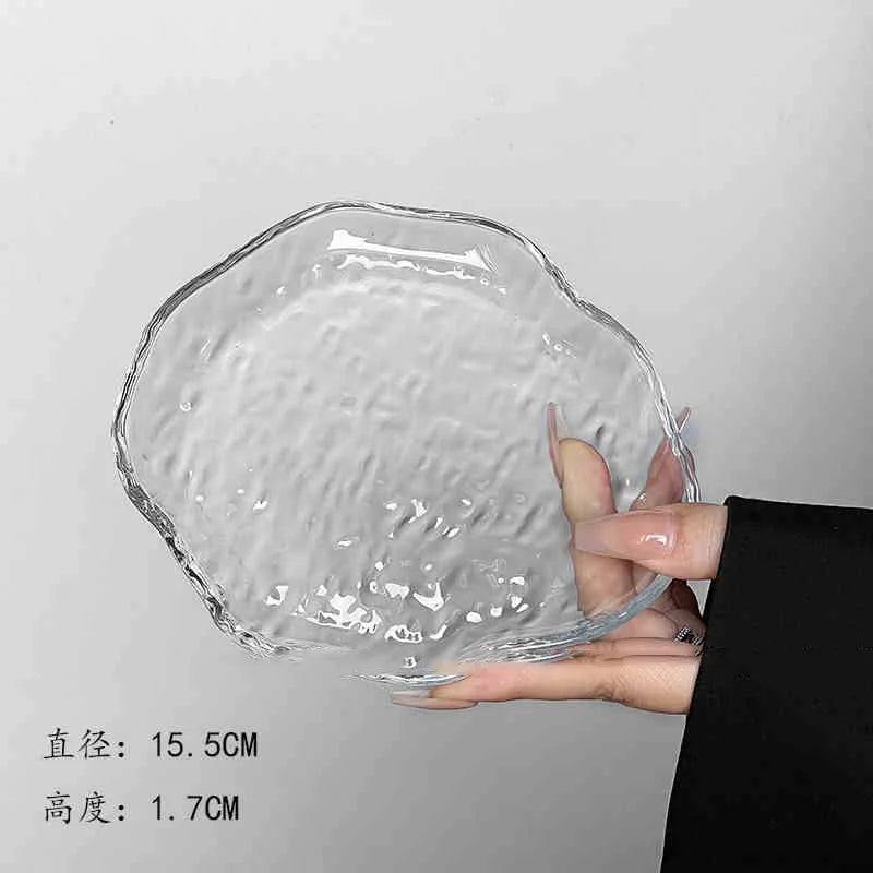 Creative Glass Condiment Dish Irregular Dip Saucer Household Simple Fruit Dessert Plate Afternoon Tea Pastry Disc