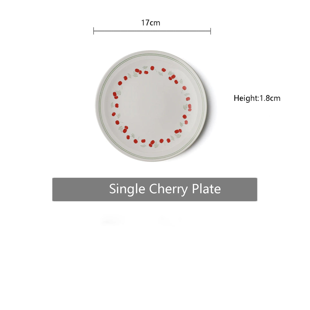Cute Cherry Print Ceramic Plate 7inches Household White Dinner Dishes Casual Home Kitchen Dessert Cake Salad Serving Tablewares