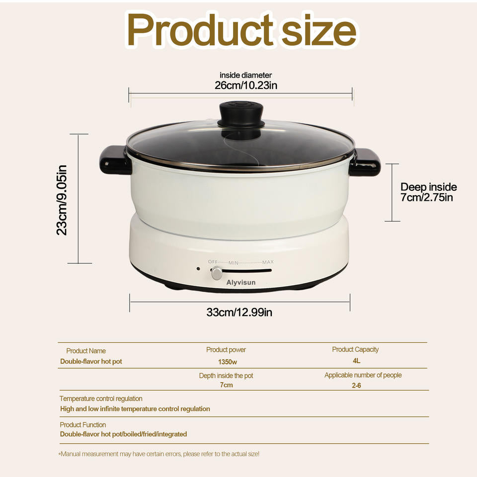 Electric Kitchen Appliance All in One Multifunction Double Flavor Non Stick Hot Pot for Household Kitchen
