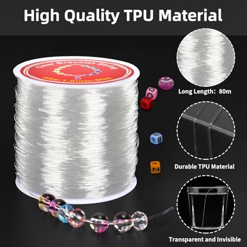 Alyvisun Clear 1mm×80m Elastic String - Durable Bracelet Elastic String for DIY Jewelry Making, Crafts, Decorations