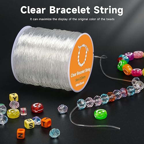 Alyvisun Clear Bracelet String, 2 Rolls 0.5mm, 0.8mm Elastic String for Bracelets, Suitable for DIY Jewellery Making, Necklace,Bracelet, Craft (100m/Spool)