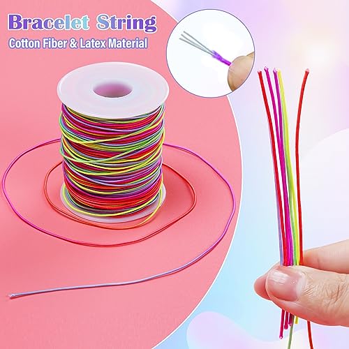 Alyvisun 1mm x 100m Rainbow Elastic String for Bracelets, Durable Bracelet String,Suitable for DIY Jewelry Making, Bracelets, Necklaces, Crafts, Decorations (Corloful)