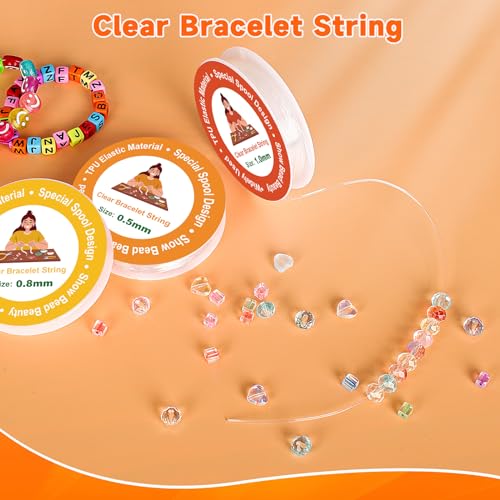 Alyvisun 6 Pcs Clear Bracelet String, (0.5mm, 0.8mm & 1mm) Elastic String For Bracelets, For DIY Bracelets, Necklace, Beading, Jewelry Making（Transparent）