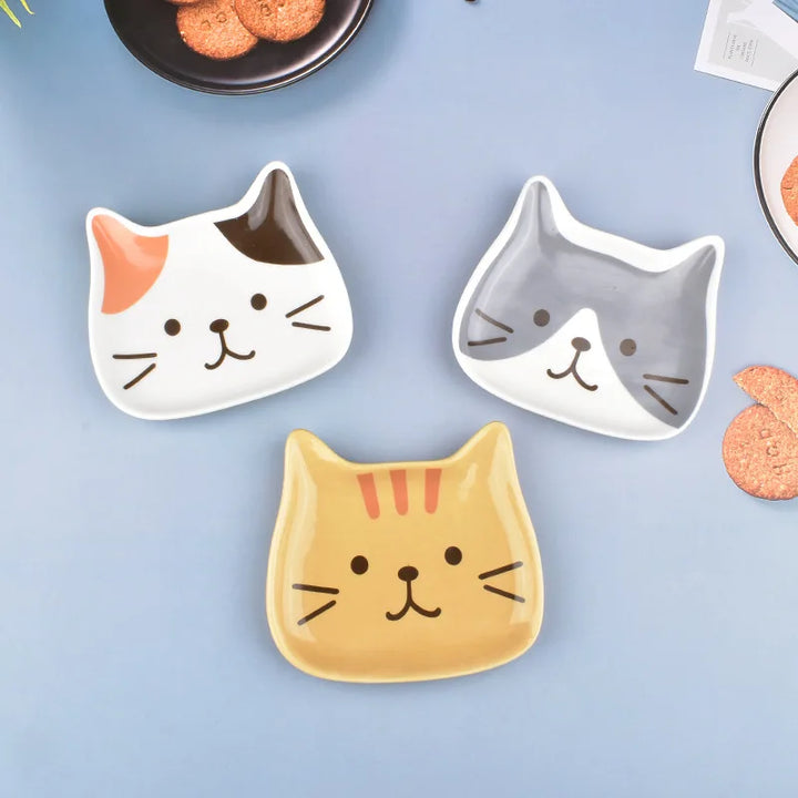 Ceramic Cartoon Cat Plate 6 Inches Cute Cat Face Snack Plate Children's Breakfast Cake Dish Home Kitchen Tableware(orange)