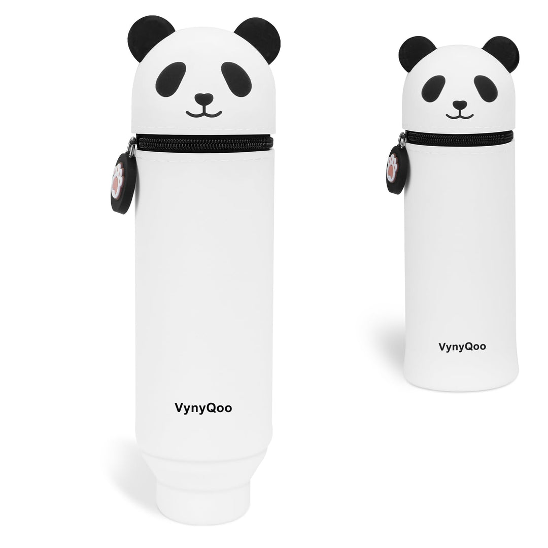 VynyQoo Pencil Case Kawaii Silicone, Pencilcase Expandable 2 in 1, Cute Pen Case, Zippered Pen Pouch for Kids, Desk Table Pen Holder Multifunctional, Panda
